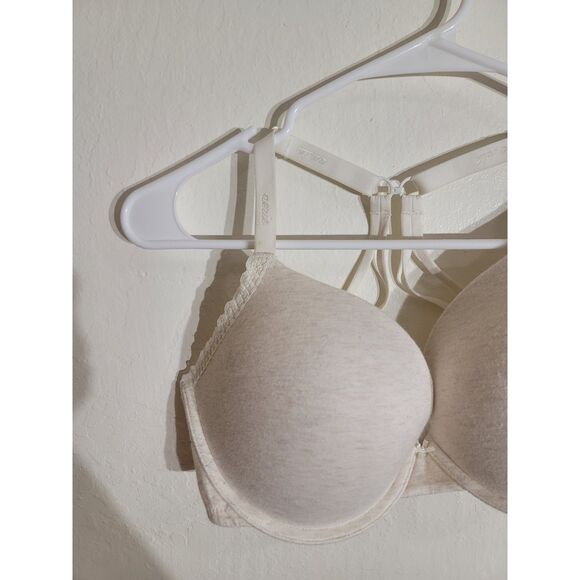 EUC Aerie 34DDD Bridget Cream Lined Lace Demi Underwire Cross 3 Hook Back Bra - Picture 4 of 10